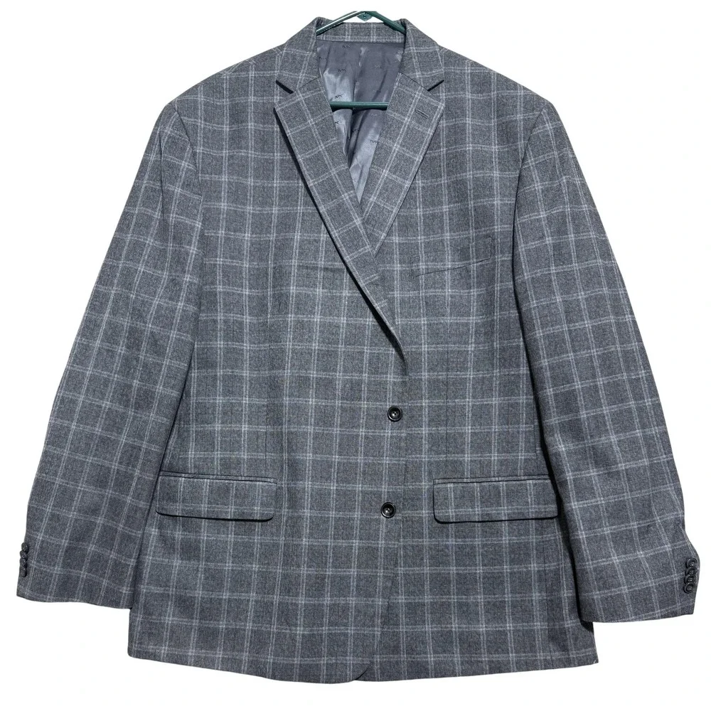 Michael Kors Blazer Mens Gray Windowpane Plaid Two Button Notch Lapel Sport Coat